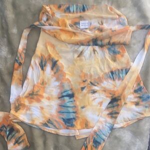 Hello Molly Orange & Blue Tie-Dye Halter Scarf Top